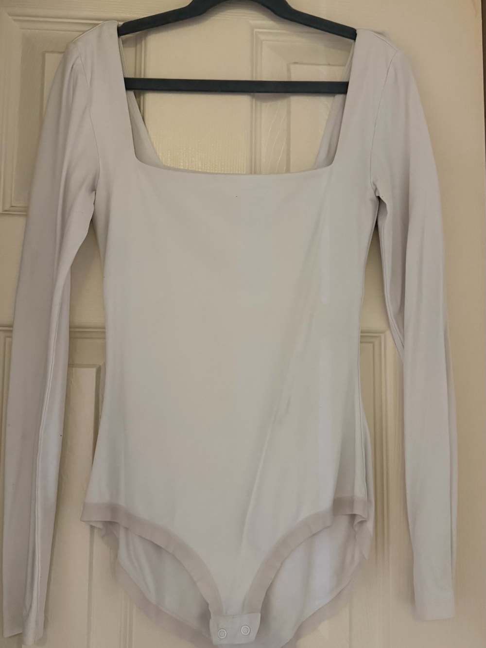 Babaton White Long-Sleeve Square Neck Bodysuit